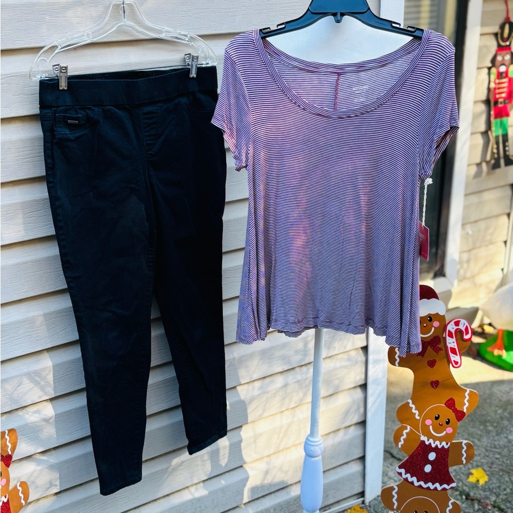 Striped Red T-Shirt and Black Pants Set